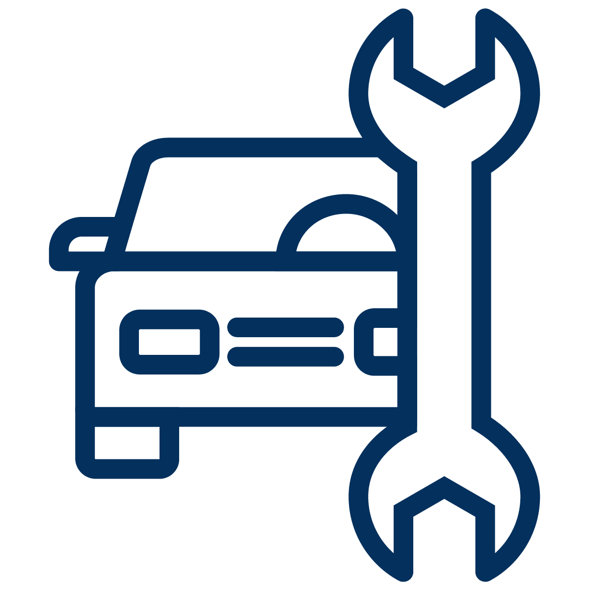 Auto mit Werkzeug als Icon in blau