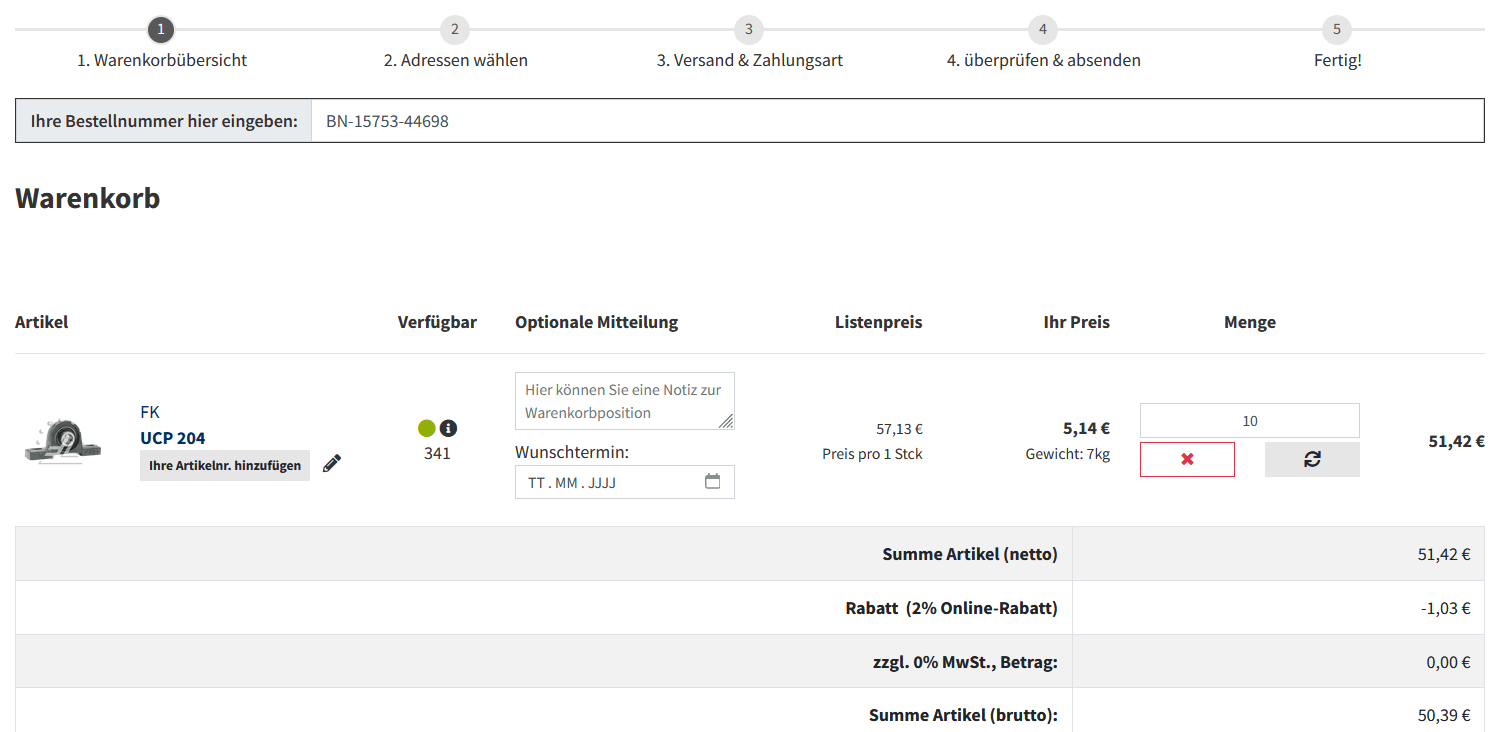 Wälzlager-Warenkorb